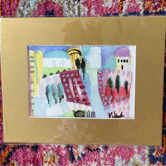 Original Watercolor painting of A Greek Vineyard 7”x5” Matted Hand Painted - Picture 12 of 13